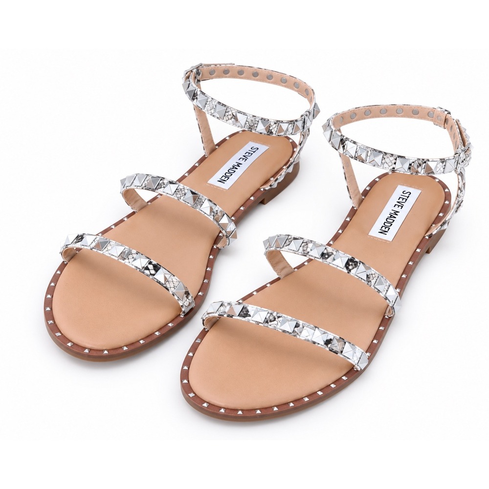 Steve Madden Travel Studded Snakeskin Flat Sandals Women's 7M Gladiator